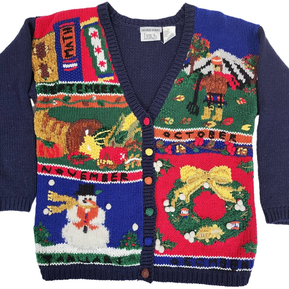 Vintage Ugly Knit Sweater Cardigan - L